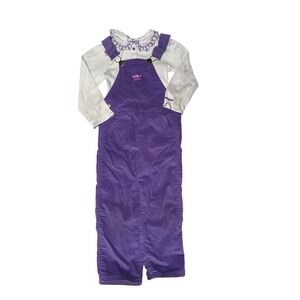 Vtg OshKosh B'Gosh Girls Purple Corduroy Overalls Embroidered Blouse Set Size 5